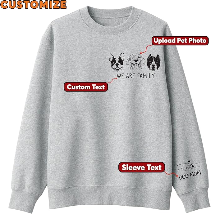 Custom Pet Photo Sweatshirt, Personalized Dog & Cat Face Drawing, Custom Pet Portrait from Photo, Dog Mom Dad Gift
