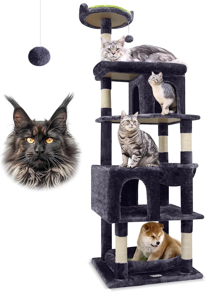 Globlazer Heavy Duty Cat Trees for Large Cats, Sturdy 72in Maine Coon Cat Tree for Large Cats 20 lbs+ Heavy Duty Cat Tower for Adult Biggest Cat with 6 Scratching Posts, Hammock, S72, Dark Gray