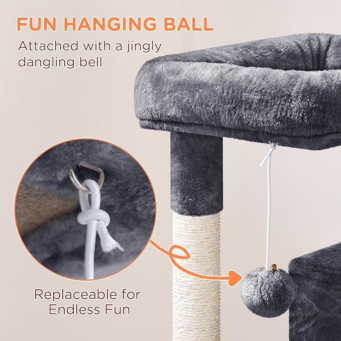 Yaheetech Cat Tree for Indoor Pets, 36in Tower Condo w/Extra Large Perch, Scratching Posts, Board, Dangling Ball, Play Structure for Kittens & Adult Cats