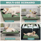 Outdoor Dog Beds Waterproof Washable, XXL Crate Pad 48 inch Extra Large Sized Leather Foam Pet Bed with Removable Cover Reversible, Jumbo Anti-Slip Kennel Pad, 47"x29", Green