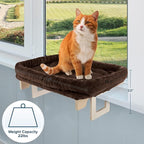 Cat Bed for Window Sill - Cat Window Perch with Bolster and Removable Washable Cover - Window Hammock with Sturdy Wood Frame for Large Cats - Pet Beds for Indoor Cats by PETMAKER (Brown)