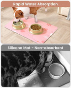Cat Dog Food Mat, Rapid Water Absorption Dog Mat for Food and Water,100% Waterproof Cat Dog Bowl Mat,16"x24"-Pink