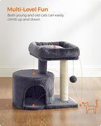 Feandrea Cat Tree, Small Cat Tower with Sisal Scratching Post, Plush Condo with Padded Perch, for Small Spaces, Kittens, Smoky Gray UPCT50G