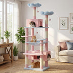 PAWZ Road Flower Cat Tree, 72 Inches Large Cat Tower with Steel Frame Hammock and 7 Scratching Posts, Tall Cat Tree with 2 Condos and Perches for Large Indoor Cats - Blue