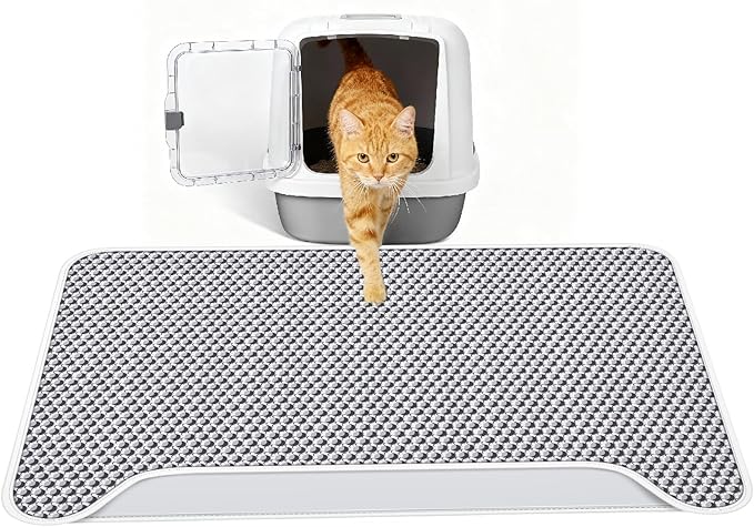 Upgraded Cat Litter Mat, Pet Feeding Mat, Detachable Dual Layer Litter Trapper Pad, Easy Clean Washable Quick Emptying, Water Urine Proof, Non-Slip Soft on Kitty Paws, 23.6 x 17.7 Large Big