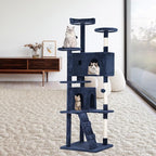 BestPet | 70" Cat Tree Tower | Navy Blue | Sturdy, Easy to Assemble, Multi-Level Activity Center with Sisal Scratching Posts, Condos, Perches, Hanging Cat Toys, Observation Decks & Ladder