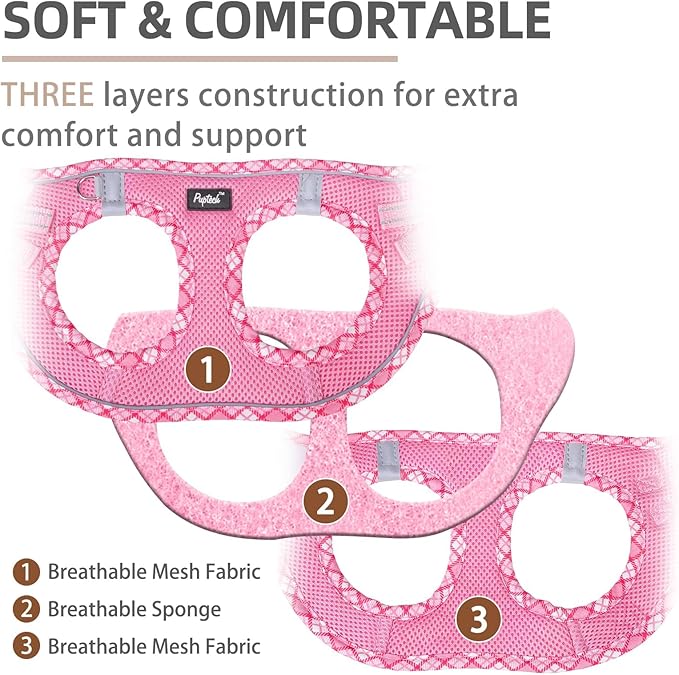 PUPTECK Dog Harness and Leash Set for Small Medium Dogs No Pull Step-in Soft Mesh Puppy Cat Vest Harnesses Reflective at Night, Upgraded New Pink L