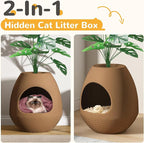 Eggloa6 Hidden Cat Litter Box with Artificial Plants - Egg-Shaped Enclosure Includes Scoop, Discreet Furniture for Home Decor, DIY Assembly Cat Litter Box Cabinet for Living Room (Coffee)