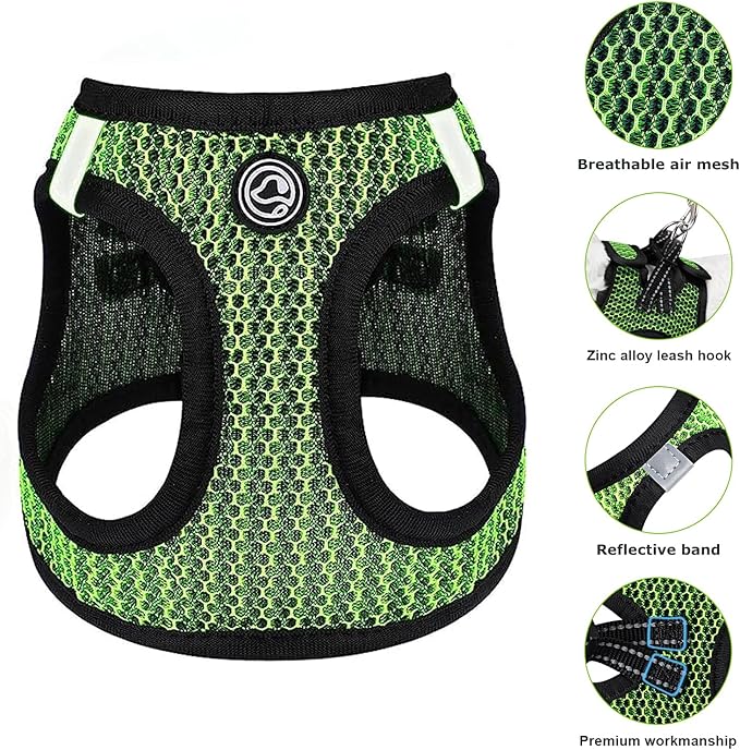 No Pull Small Dog Harness Tiny Dog Harness for Small Dogs Cats Chihuahua Harness Lightweight Extra Small Dog Harness Vest Reflective Step in Air Mesh Puppy Harness (Green, X-Small)
