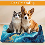 Dog Bowl Mat,Blue Gold Marble Pet Feeding Mat for Floors Waterproof,Flowing Absorbent Dogs Placemat for Food and Water Quick Dry Pet Cat Feeding Mats with Non Slip Bottom 16" x 24"