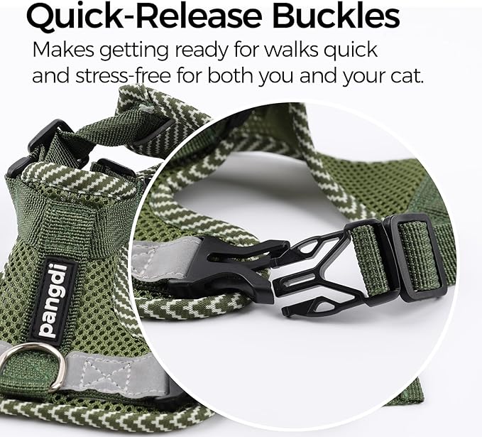 Cat Harness and Leash Escape Proof Large Kitten Harness Ragdoll Cat Vest for Walking Travel, Dark Green, L