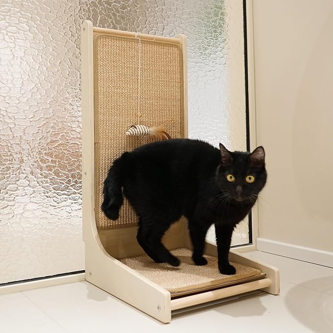 PETKARAY Cat Scratcher, Sisal Cat Scratch Pad, L Shape Scratching Board for Indoor Kitty, Floor Mounted Scratcher with Mouse Toy Catnip