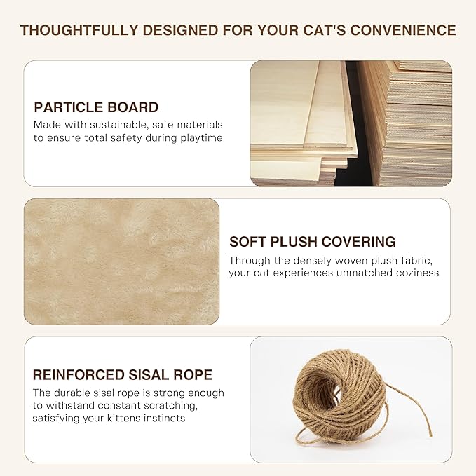 Cat Wall Shelves, Wall Mounted Pet Shelf Furniture w/Plush Fabric(20 Piece Set), 63''H Cat Tower w/Scratching Posts, Cats Furniture with 40''L Tunnel, Condos, House, Steps and Ladder, Beige