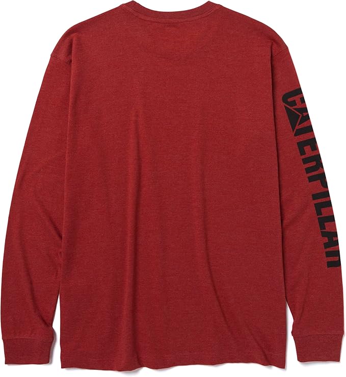 Caterpillar Trademark Banner Long Sleeve Tee Shirts for Men with Center Back Neck Wire Management Loop and Cat Workwear Logo