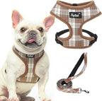 PUPTECK Soft Mesh Dog Harness and Leash Set Pet Puppy Cat Comfort Padded Vest No Pull Harnesses, Brown, S