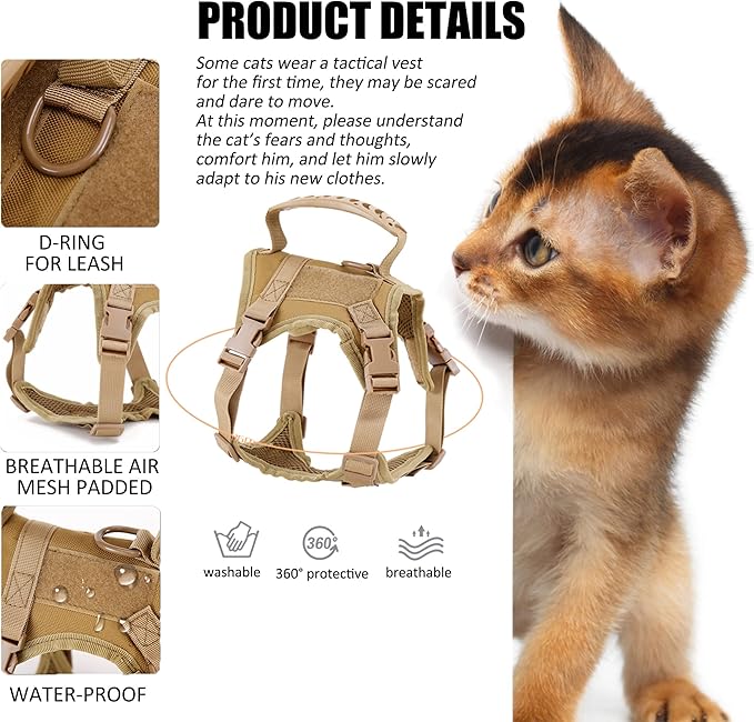 AIWAI Tactical Cat Harness for Walking Escape Proof, Adjustable Pet Vest Harness, Soft Mesh with Control Handle for Large Cat Small Dog, Gift with Patch