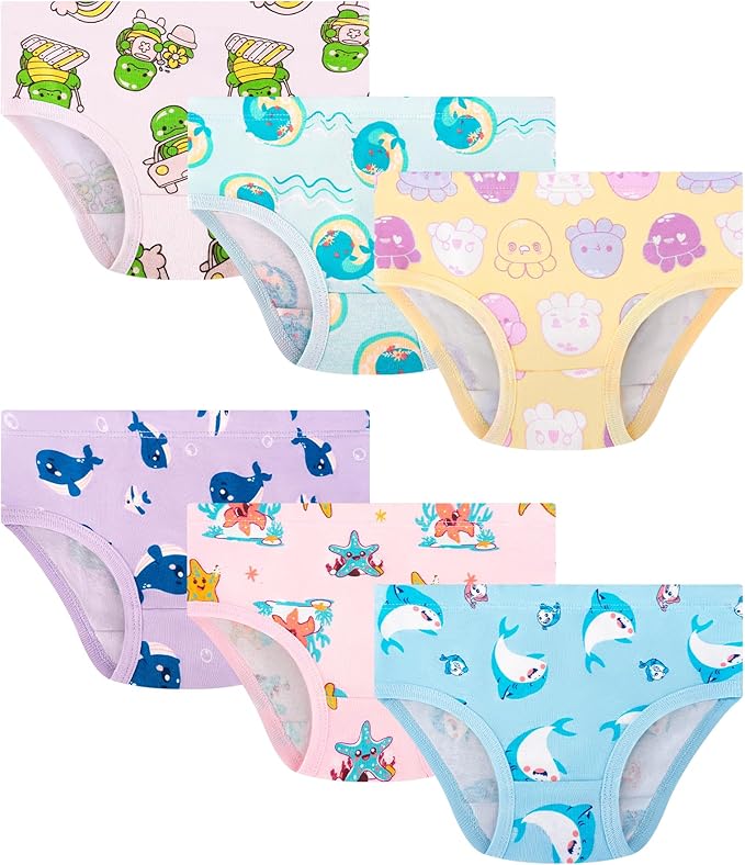Girls and Toddlers 100% Cotton Underwear Tagless Soft Panties Size 2-3T,4-5T,6,8,10,12 (6-Pack)