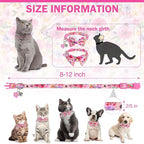 Cat Collar Breakaway with Bells, Pink Cat Bowtie Collar for Girl Cats, Small Cat Collar with Bow for Spring Summer, 2 Pack Soft Cute Floral Kitten Collar with Removable Shirt Collar 8-12Inch