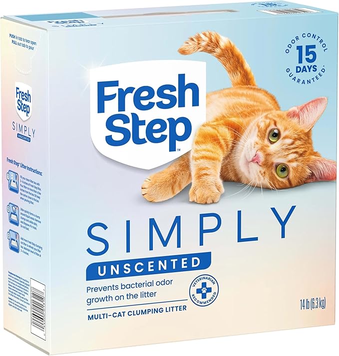 Fresh Step Simply Unscented Clumping Litter, Fresh Step Unscented Cat Litter With Activated Charcoal Technology, 14 lb. Box