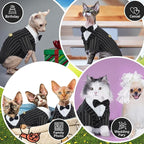 QBLEEV Cat Tuxedo Suit, Sphynx Cat Suit for Cat with Bow Tie, Cat Halloween Costumes for Cats Only, Kitten Formal Attire Wedding Birthday Onesie Clothes for Male Female Hairless Cats