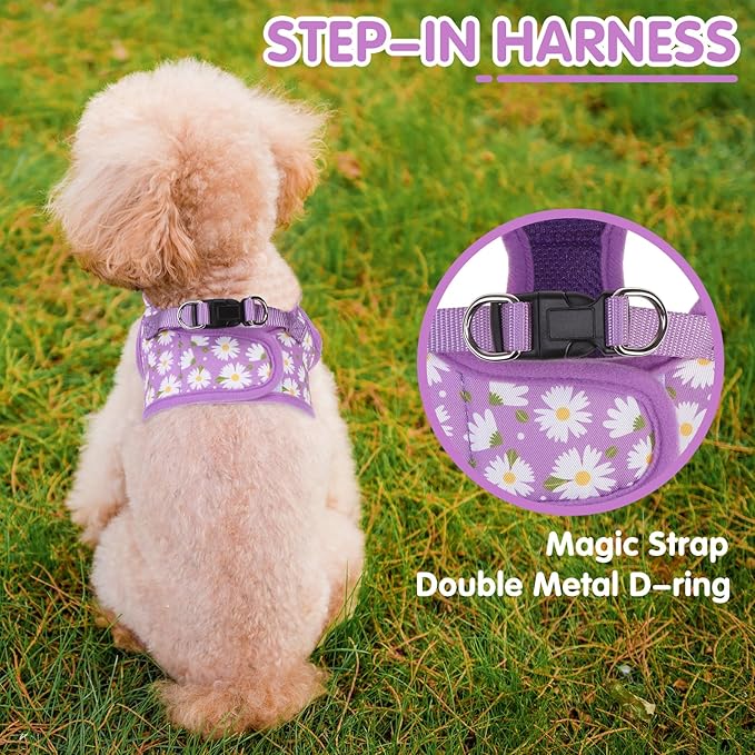 PUPTECK Dog Harness for Puppy and Small Sized Dogs, Step-in No Pull Soft Mesh Vest Harness for Cats Small Pets Walking, Purple Dasiy, New S