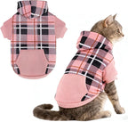 EXPAWLORER Plaid Cat Hoodie - British Style Warm Cat Sweater Shirt with Leash Hole,Pet Clothes Outfits,Winter Coat Apparel for Puppy Cats Girl Boy-Kitten Apparel,Pink M
