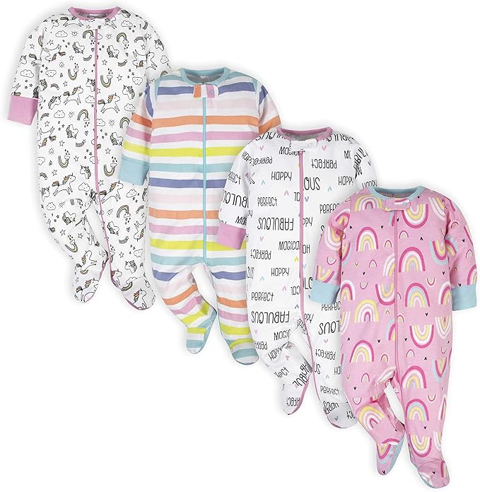 Onesies Brand Baby Girls' 4-pack Sleep 'N Play Footies Multi Pack