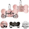 Ultra Joys Stainless Steel Pet ID Tag Dog Name Tags Personalized Front and Back Engraving, Customized Dog Tags and Cat Tag, Optional Engraved on Both Sides, Bone Tag Floral Design, Rose Large