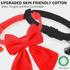 Cat Collar Breakaway with Bells, Soft Pure Cotton Bowtie Collar for Girl Boy Cats, 2 Pack Cute Personalized Small Kitten Collars with Bow for Weddings Parties, Red and Black, 8-12 Inch