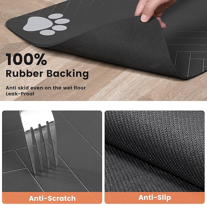 Pet Feeding Mat-Absorbent Pet Placemat for Food and Water Bowl, with Waterproof Rubber Backing, Quick Dry Water Dispenser Mat for Dog and Cat (27"x17", Navy Blue)