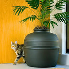 Good Pet Stuff Hidden Litter Box Planter, Decorative Cat Litter Enclosure with Carbon Filter, Artificial Plant, Easy Clean, Indoor Design, Original Round Style, Base Kit, Black Suede
