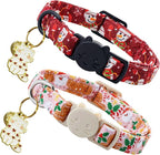 Elegant little tail 2 Pack Cat Collar- Christmas Cat Collars Breakaway with Bell Pendant Wedding Kitten Boy Girl Safety Adjustable 7-12 Inch Collar for Small Cats Puppy