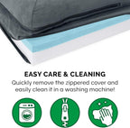 Furhaven Cooling Gel Dog Bed for Medium/Small Dogs w/ Removable Bolsters & Washable Cover, For Dogs Up to 35 lbs - Two-Tone Plush Faux Fur & Suede L Shaped Chaise - Stone Gray, Medium