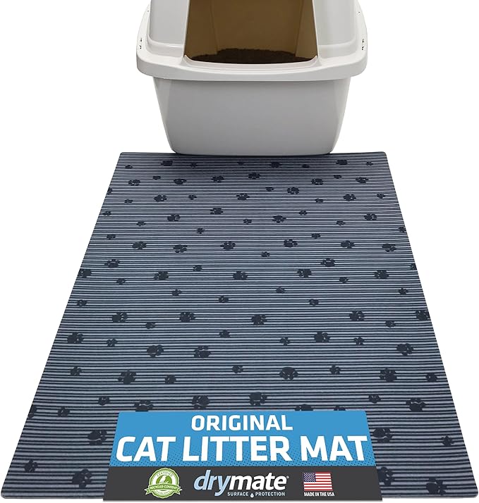 Drymate Cat Litter Box Mat, Litter Trapping Mat, Waterproof, Urine-Proof, Absorbent, Machine Washable, Soft on Paws, Contains Mess, Protects Floors, Kitten Supplies, Dark Grey, 20x28