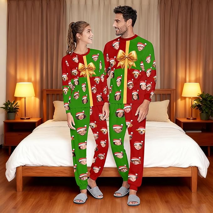 Artsadd Personalized Pajamas with Faces for Women Men Custom Christmas Pajamas Gifts for Family Couple, Funny Photo Pjs