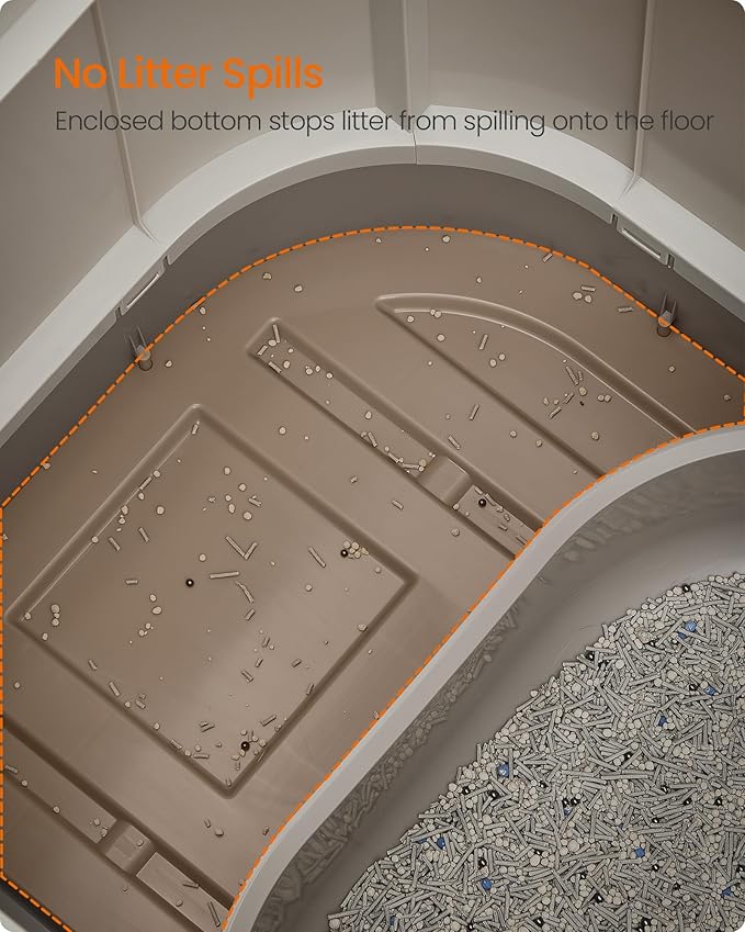 Feandrea Cat Litter Box with Lid, XL Enclosed Litter Box with Slide-Out Tray, Scoop, Brush, Anti-Tracking, for Cats of Different Sizes, Oatmeal and Warm Gray UPPT002G01