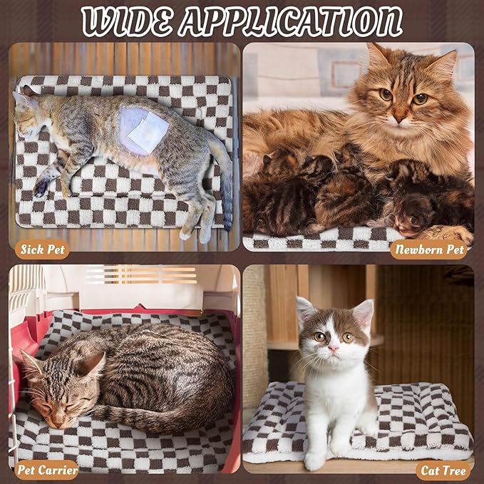VitalCozy 2 Pack Self Warming Cat Mat Self Heating Pad Bed Reversible Machine Washable Reflects Body Heat Warm Thermal Pet Pad Crate Blanket for Feral and Indoor Cat(Dark Brown,21" X 14",Plaid)