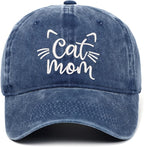 CORIRESHA Cat Mom Baseball Cap Washed Denim Cotton Adjustable Unisex Hat