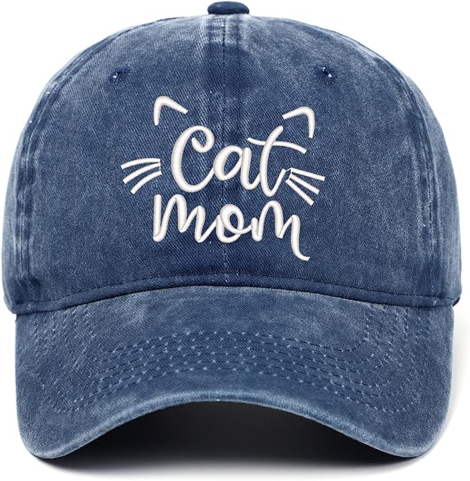 CORIRESHA Cat Mom Baseball Cap Washed Denim Cotton Adjustable Unisex Hat