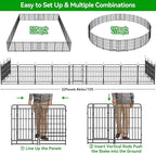 Dog Fence Outdoor 32 Piece Panels 32" Height, Square Steel Pipe with Reinforced Crossbars, Anti-Rust Heavy Duty Dog Playpen with Doors Portable for Yard RV Camping, Total 71FT, 406 Sq.ft, Snowy Black