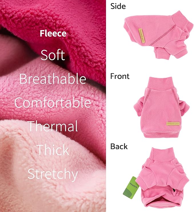 Fitwarm Classic Fleece Dog Sweater, Turtleneck Sweatshirt, Winter Clothes - Small Dogs Girl, Cat Apparel - Pink, Rose, Baby Pink, XS