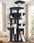 Globlazer Heavy Duty Cat Tree, 83 Inch Giant Cat Tower with 7 Scratching Posts, Multi-Level Large Cat Condo for Indoor Cats Large Adult, 2 Perchs, 3 Sturdy Hanging Baskets, Cat Toys, F83C, Dark Grey