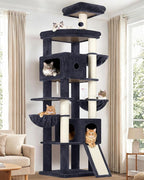 Globlazer Heavy Duty Cat Tree, 83 Inch Giant Cat Tower with 7 Scratching Posts, Multi-Level Large Cat Condo for Indoor Cats Large Adult, 2 Perchs, 3 Sturdy Hanging Baskets, Cat Toys, F83C, Dark Grey