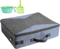 HiCaptain Portable Travel Litter Box, Foldable Cat Litter Box with Lid and Handle Standard Lightweight Collapsible Litter Carrier for Cat Travel(M,Black/Blue)