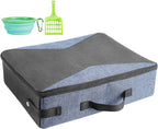 HiCaptain Portable Travel Litter Box, Foldable Cat Litter Box with Lid and Handle Standard Lightweight Collapsible Litter Carrier for Cat Travel(M,Black/Blue)
