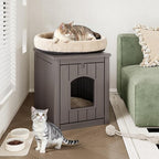 Cat Litter Box Enclosure, Plastic Hidden Litter Box Side Table with Openable Front Door, Waterproof & Weatherproof Cat House for Indoor & Outdoor Use (Gray)