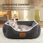 Cat Dog Bed for Pets, Rectangle Pet Bed Gift for Puppy and Kitten, Machine Washable Calming Fluffy Pet Couch Sofa for Indoor Outdoor, Portable Soft Cat Bed with Non-Slip Bottom (Small, Dark Grey)