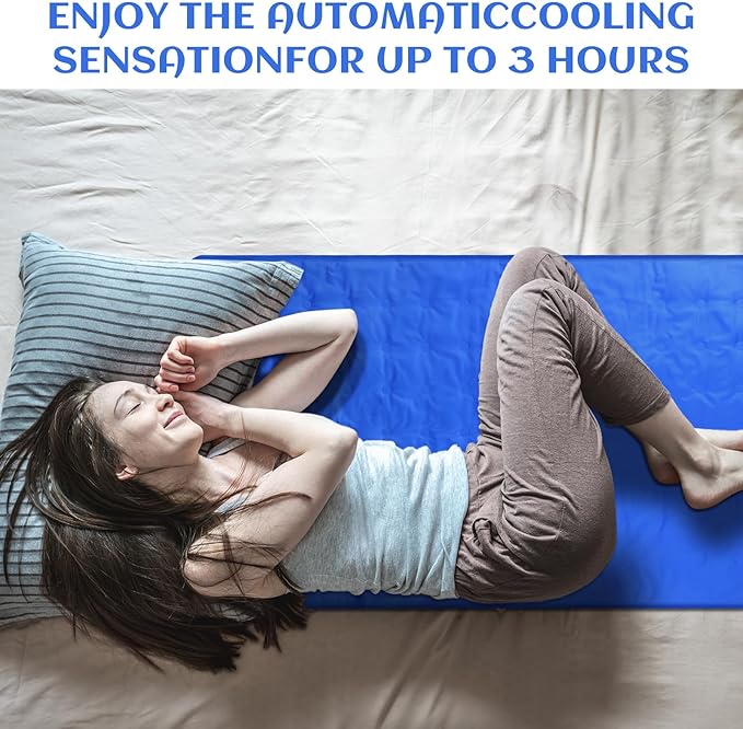 Cooling Pad Mat for Sleep Cooling Mattress Pad Gel for Bed, Relieve Pain, Summer Hot Flashes, Adult, Pets, No Water or Electricity Required (Blue,60 x 20 Inch)