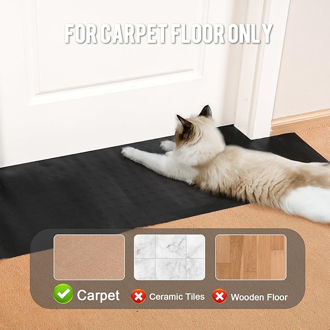 Uross Carpet Protector for Pets -3.6FT 3PCS Black Round Corner Plastic Carpet Protector, Under Door Cat Carpet Protector for Doorway, Anti Cat Scratch Carpet Mat, Stop Cats from Scratching Carpet