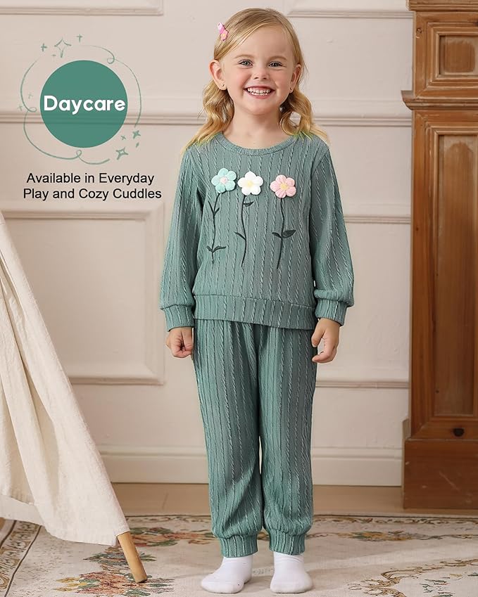 Jecson Toddler Girl Fall Clothes: Soft Outfits Set Embroidered Knit Top & Sweatpants 2Pcs Cute Home Outdoor 2-8Y